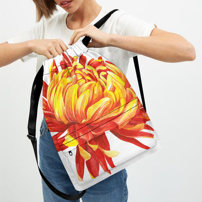 Watercolor Chrysanthemum Print Drawstring Backpack