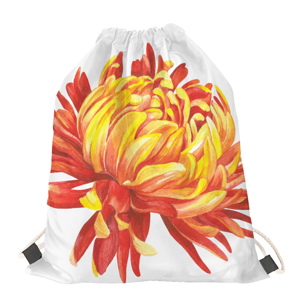 Watercolor Chrysanthemum Print Drawstring Bag