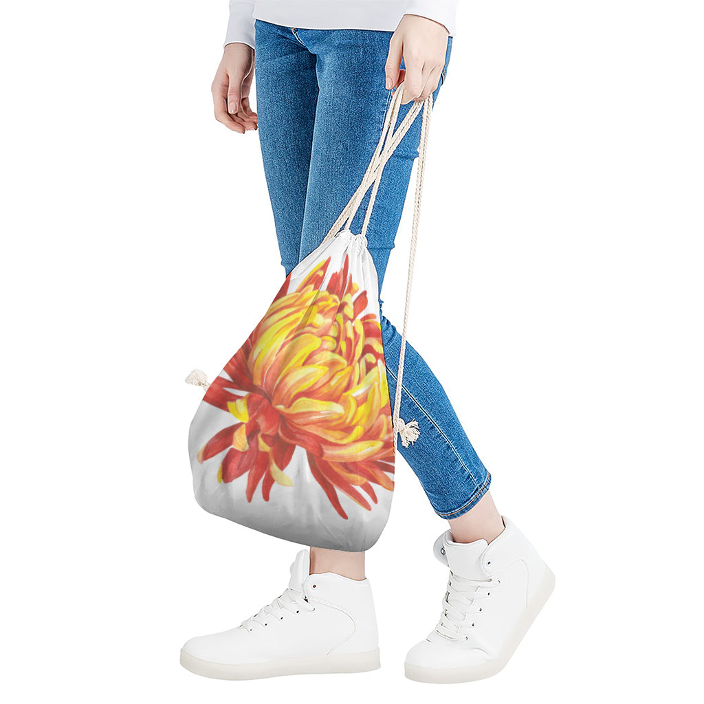 Watercolor Chrysanthemum Print Drawstring Bag