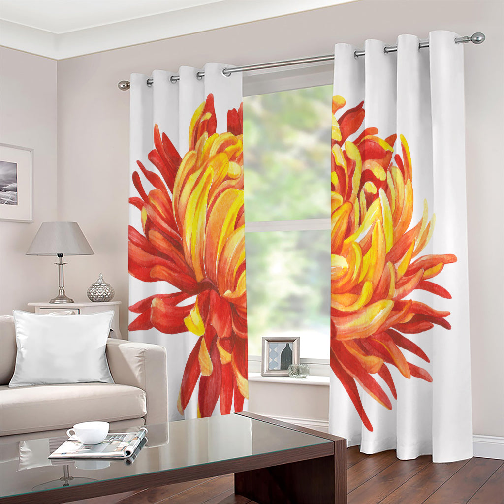 Watercolor Chrysanthemum Print Extra Wide Grommet Curtains