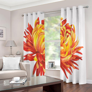 Watercolor Chrysanthemum Print Extra Wide Grommet Curtains