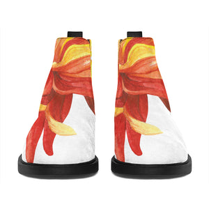 Watercolor Chrysanthemum Print Flat Ankle Boots