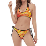 Watercolor Chrysanthemum Print Halter Scoop Tie Side Bikini