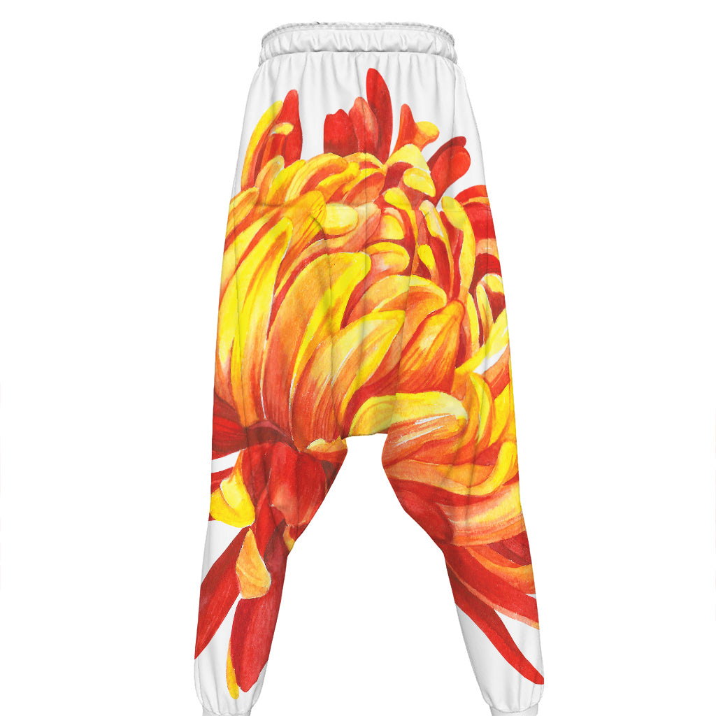 Watercolor Chrysanthemum Print Hammer Pants