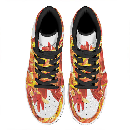 Watercolor Chrysanthemum Print High Top Leather Sneakers