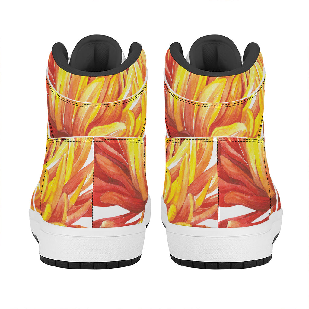 Watercolor Chrysanthemum Print High Top Leather Sneakers