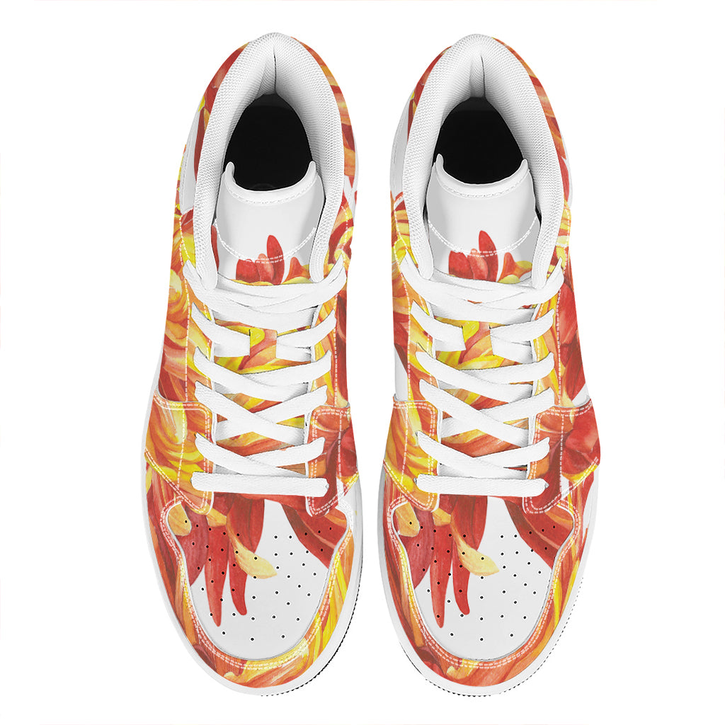 Watercolor Chrysanthemum Print High Top Leather Sneakers