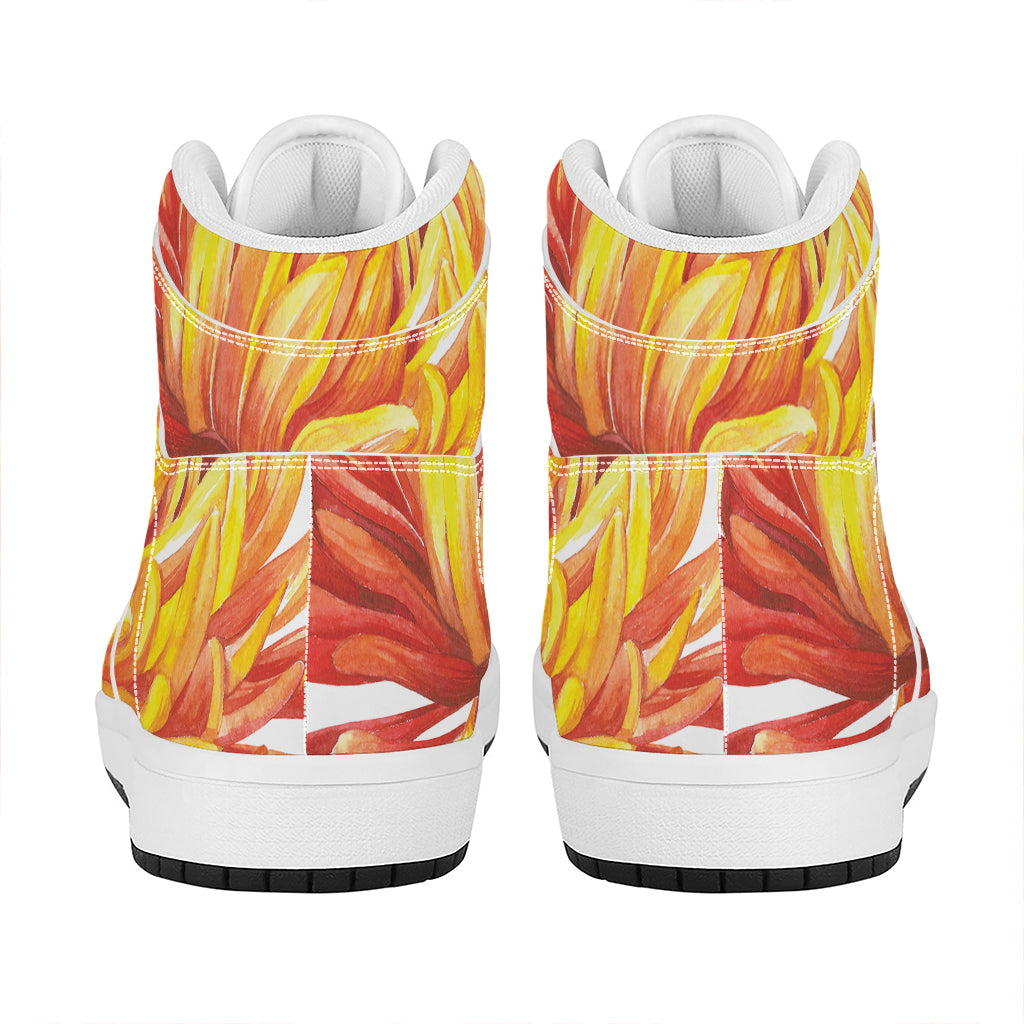 Watercolor Chrysanthemum Print High Top Leather Sneakers