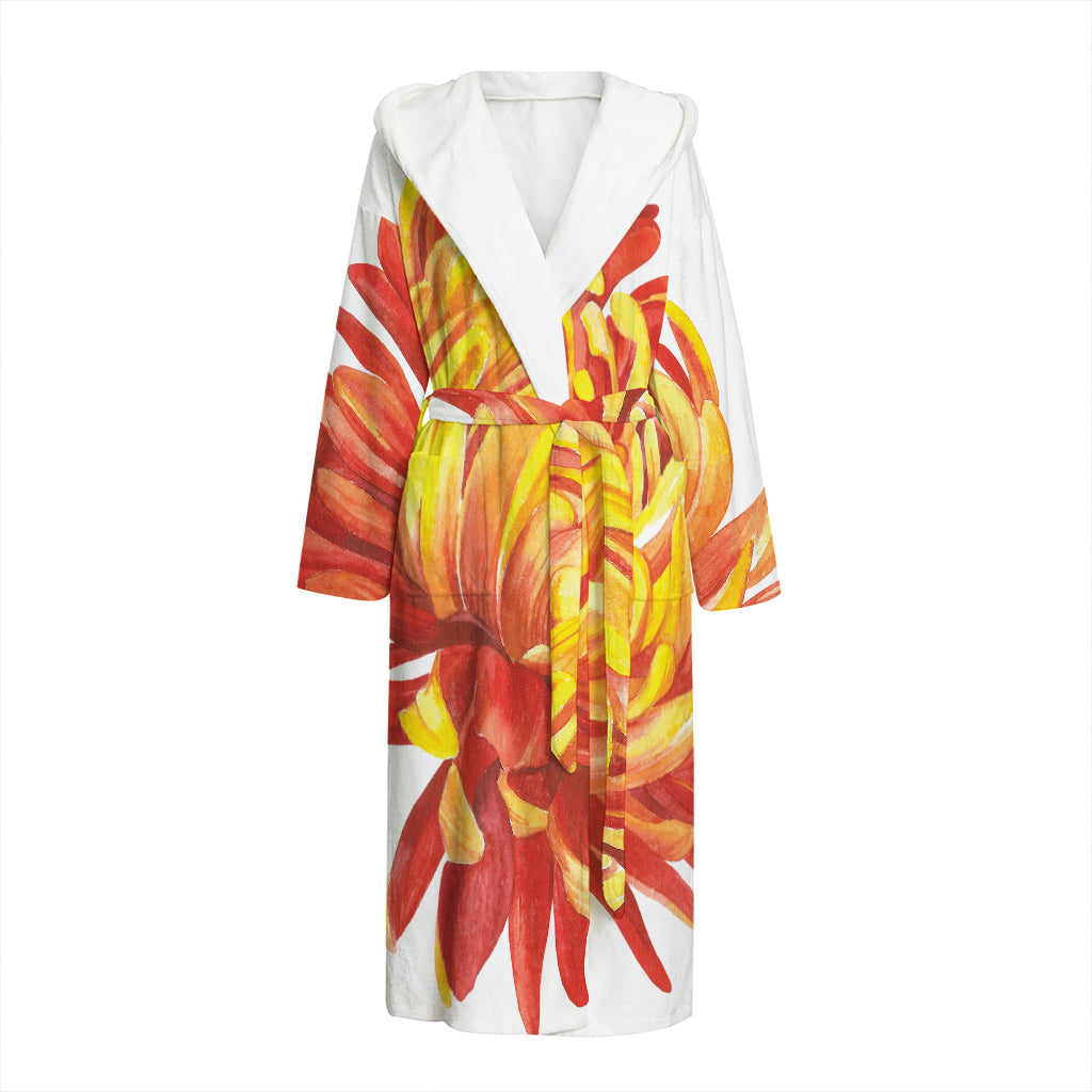 Watercolor Chrysanthemum Print Hooded Bathrobe