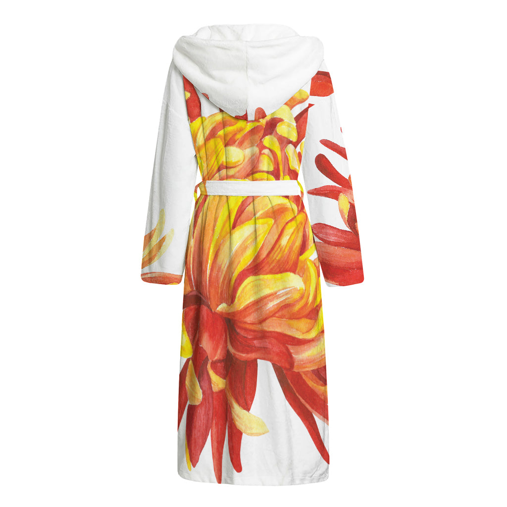 Watercolor Chrysanthemum Print Hooded Bathrobe