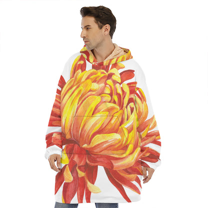 Watercolor Chrysanthemum Print Hoodie Blanket