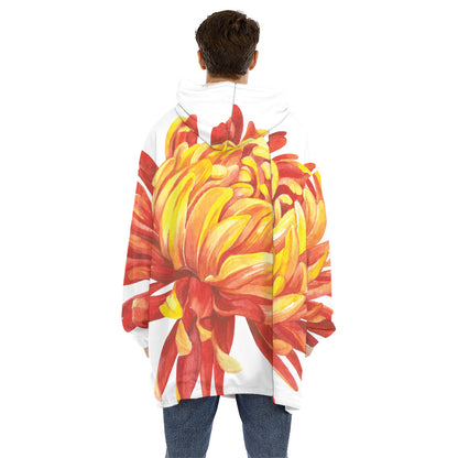 Watercolor Chrysanthemum Print Hoodie Blanket