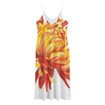 Watercolor Chrysanthemum Print Jersey Midi Cami Dress