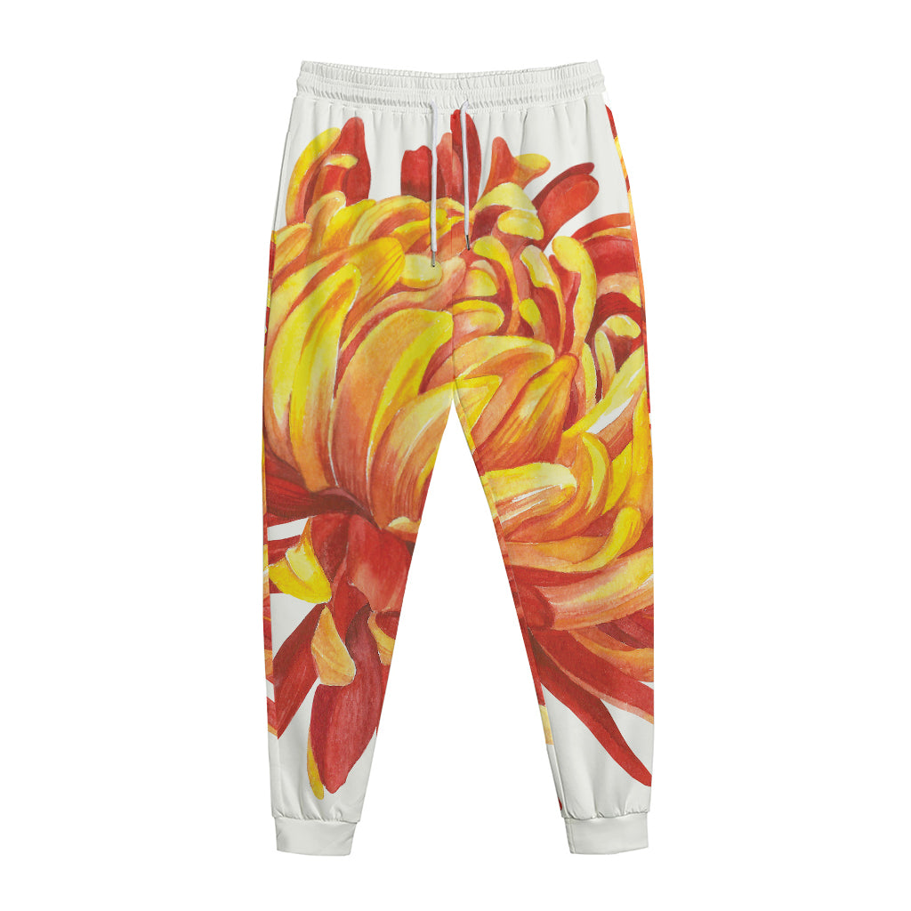 Watercolor Chrysanthemum Print Jogger Pants