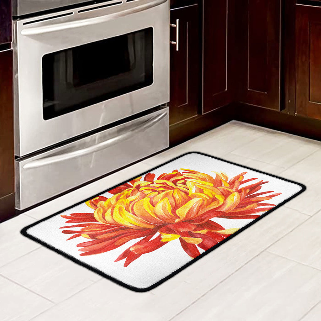 Watercolor Chrysanthemum Print Kitchen Mat