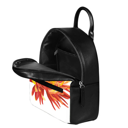 Watercolor Chrysanthemum Print Leather Backpack