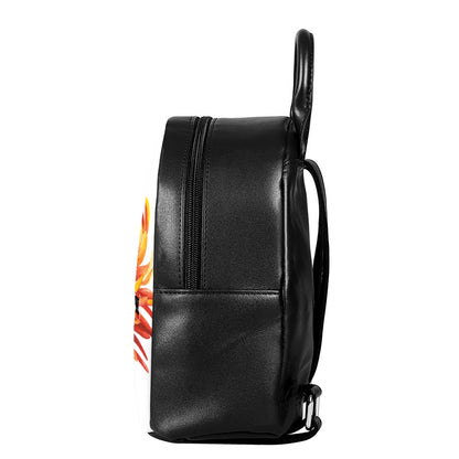 Watercolor Chrysanthemum Print Leather Backpack