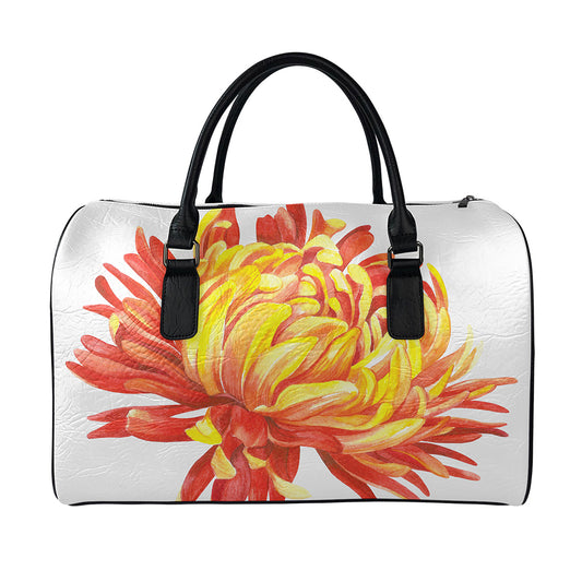 Watercolor Chrysanthemum Print Leather Duffle Bag