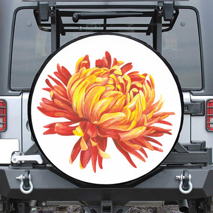 Watercolor Chrysanthemum Print Leather Spare Tire Cover