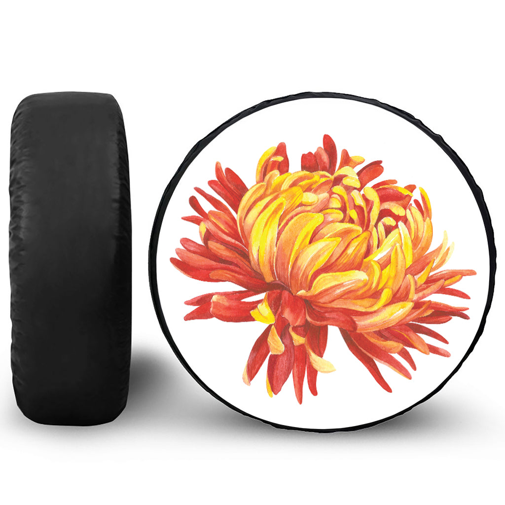 Watercolor Chrysanthemum Print Leather Spare Tire Cover