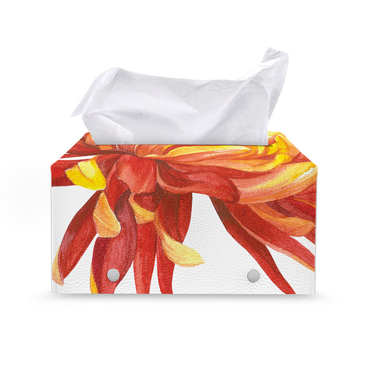 Watercolor Chrysanthemum Print Leather Tissue Box Cover