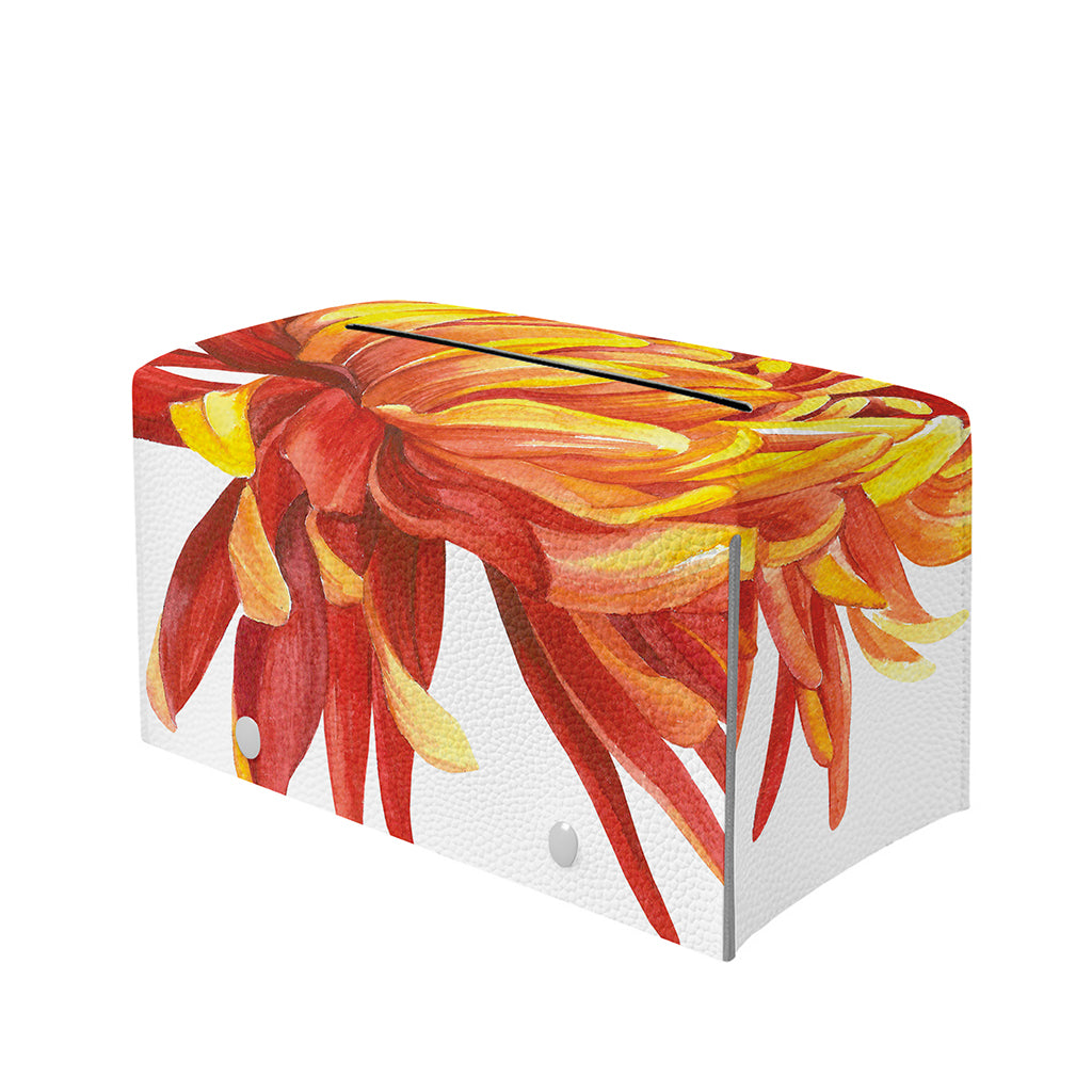 Watercolor Chrysanthemum Print Leather Tissue Box Cover