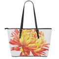 Watercolor Chrysanthemum Print Leather Tote Bag With Zipper