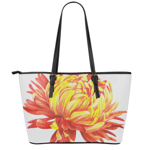 Watercolor Chrysanthemum Print Leather Tote Bag