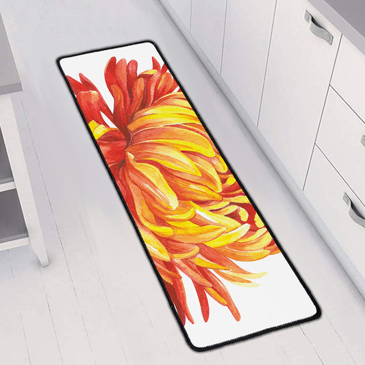 Watercolor Chrysanthemum Print Long Kitchen Mat