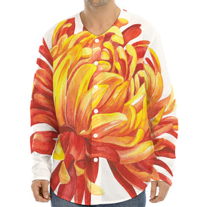 Watercolor Chrysanthemum Print Long Sleeve Baseball Jersey