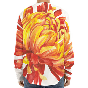 Watercolor Chrysanthemum Print Long Sleeve Baseball Jersey