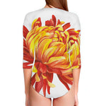 Watercolor Chrysanthemum Print Long Sleeve Swimsuit