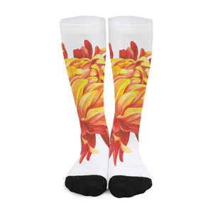 Watercolor Chrysanthemum Print Long Socks