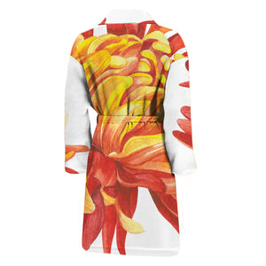 Watercolor Chrysanthemum Print Men's Bathrobe