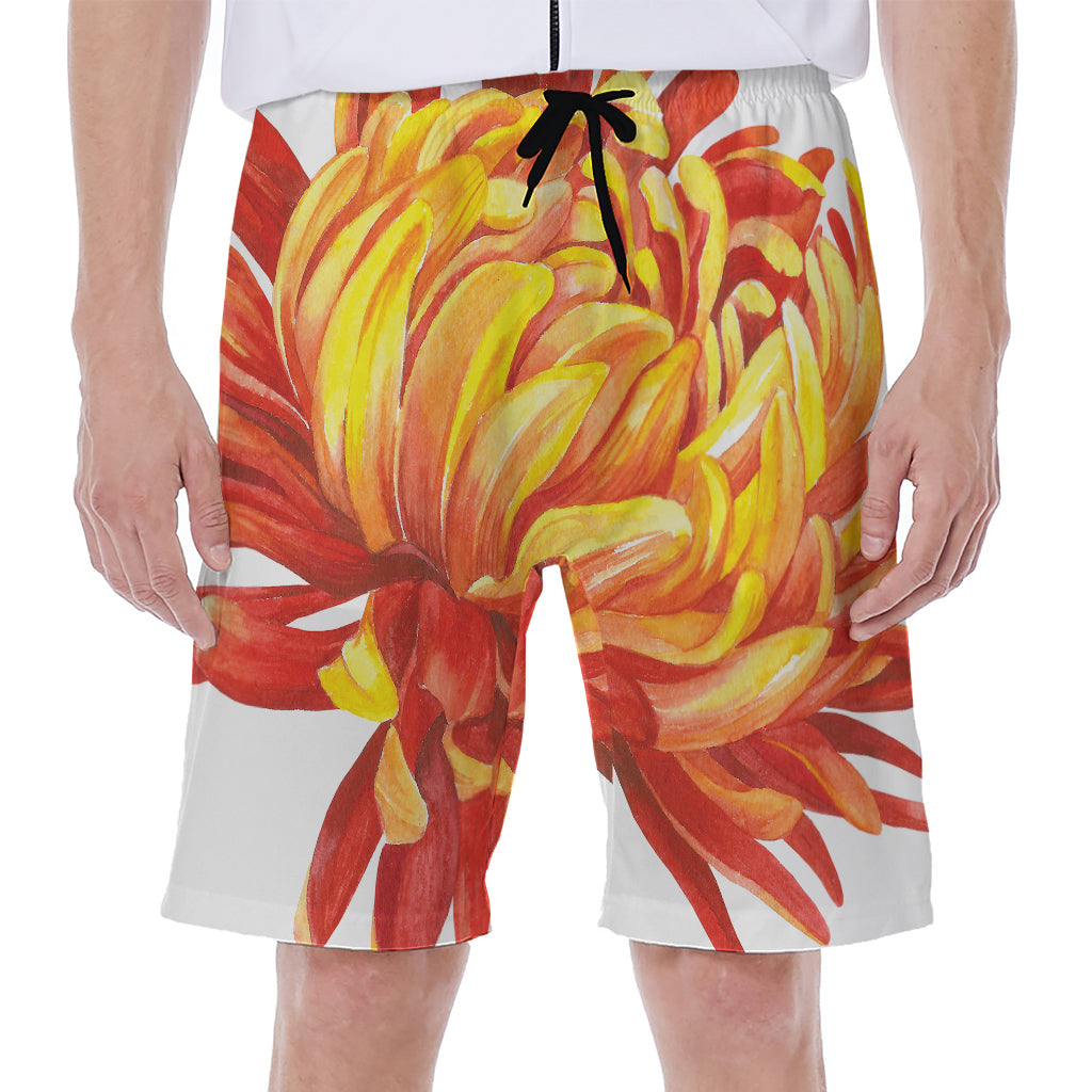 Watercolor Chrysanthemum Print Men's Beach Shorts