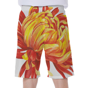 Watercolor Chrysanthemum Print Men's Beach Shorts