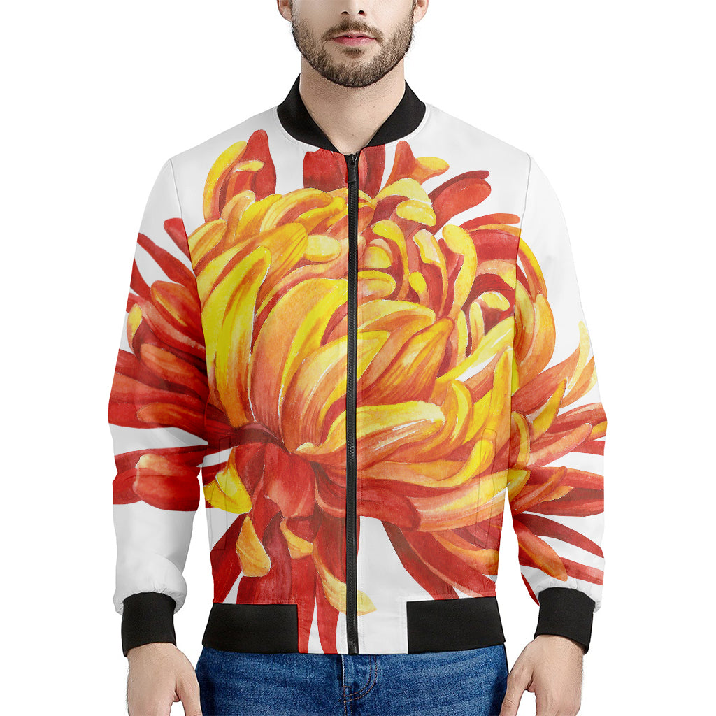 Watercolor Chrysanthemum Print Men's Bomber Jacket