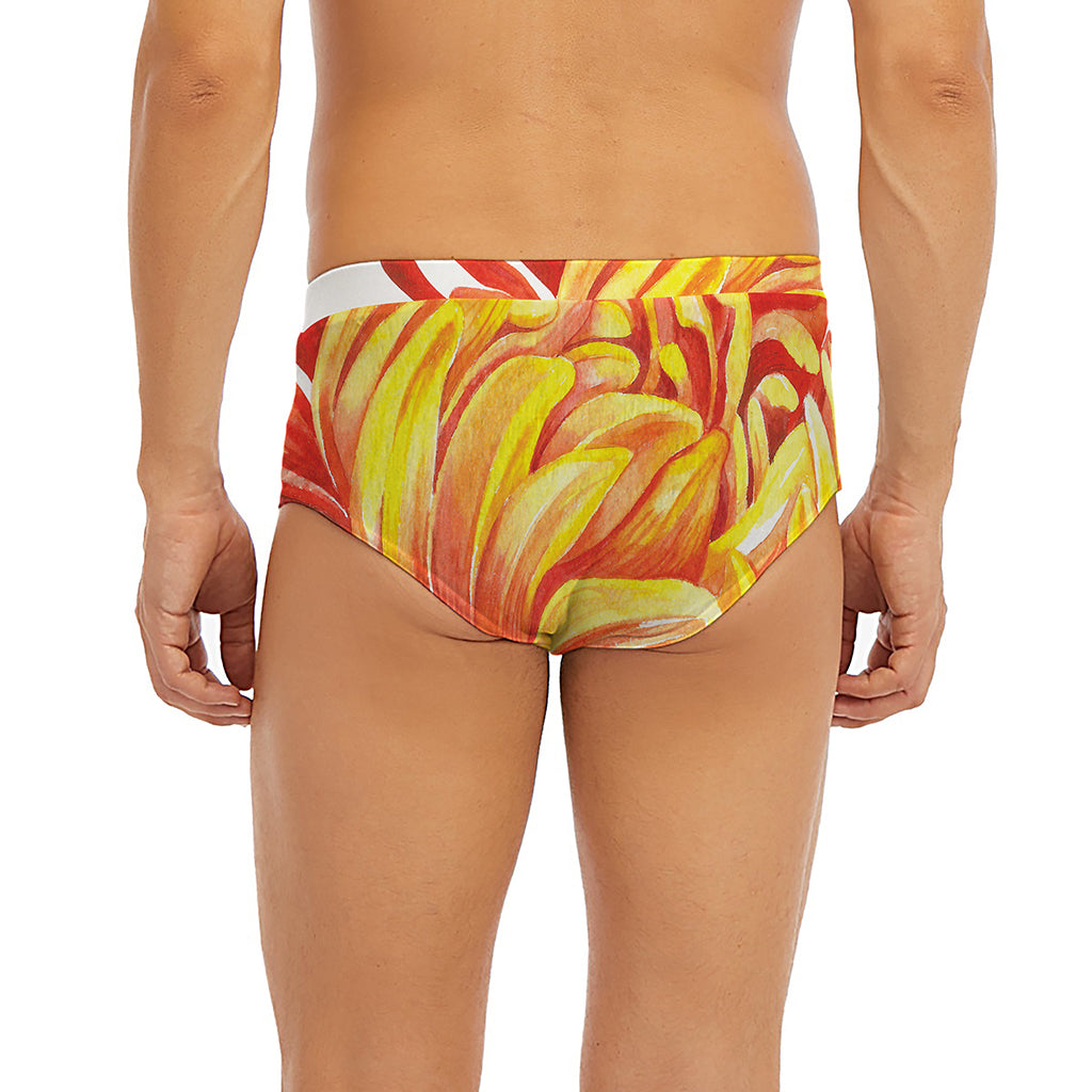 Watercolor Chrysanthemum Print Men's Briefs