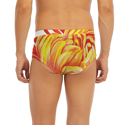 Watercolor Chrysanthemum Print Men's Briefs