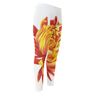 Watercolor Chrysanthemum Print Men's Compression Pants