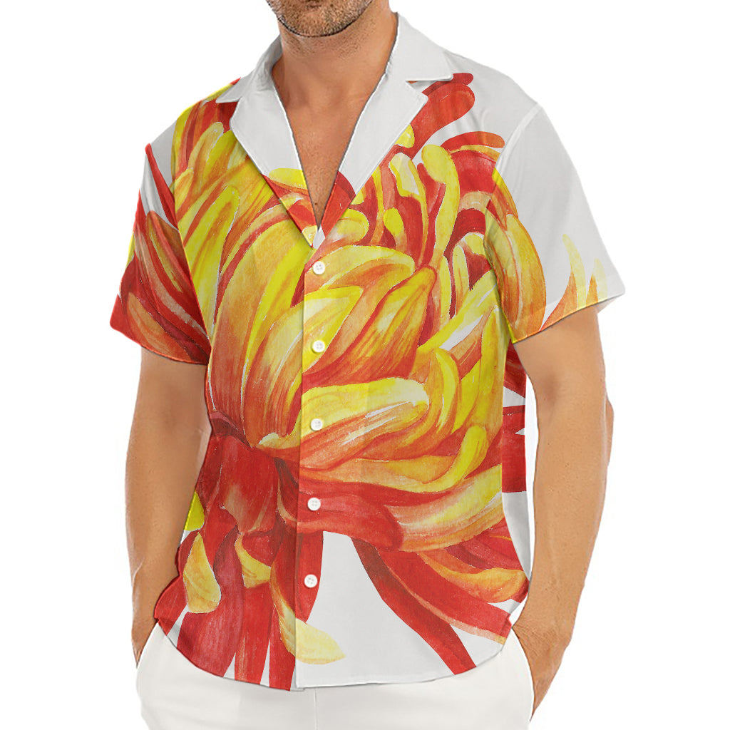 Watercolor Chrysanthemum Print Men's Deep V-Neck Shirt