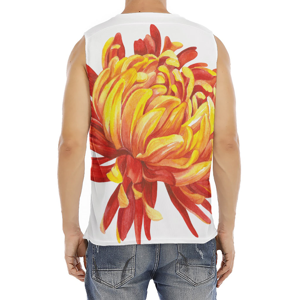 Watercolor Chrysanthemum Print Men's Fitness Tank Top