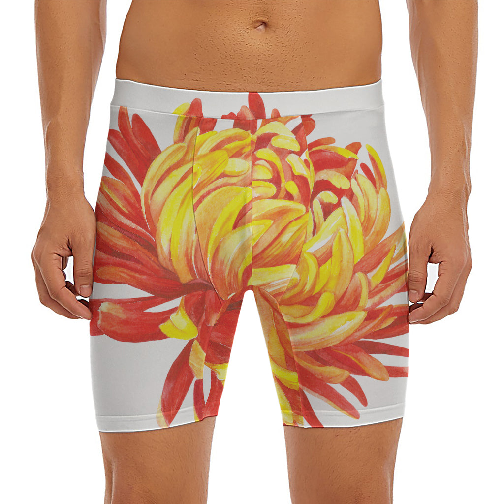 Watercolor Chrysanthemum Print Men's Long Boxer Briefs