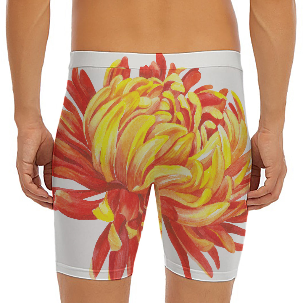 Watercolor Chrysanthemum Print Men's Long Boxer Briefs