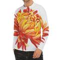 Watercolor Chrysanthemum Print Men's Long Sleeve Rash Guard