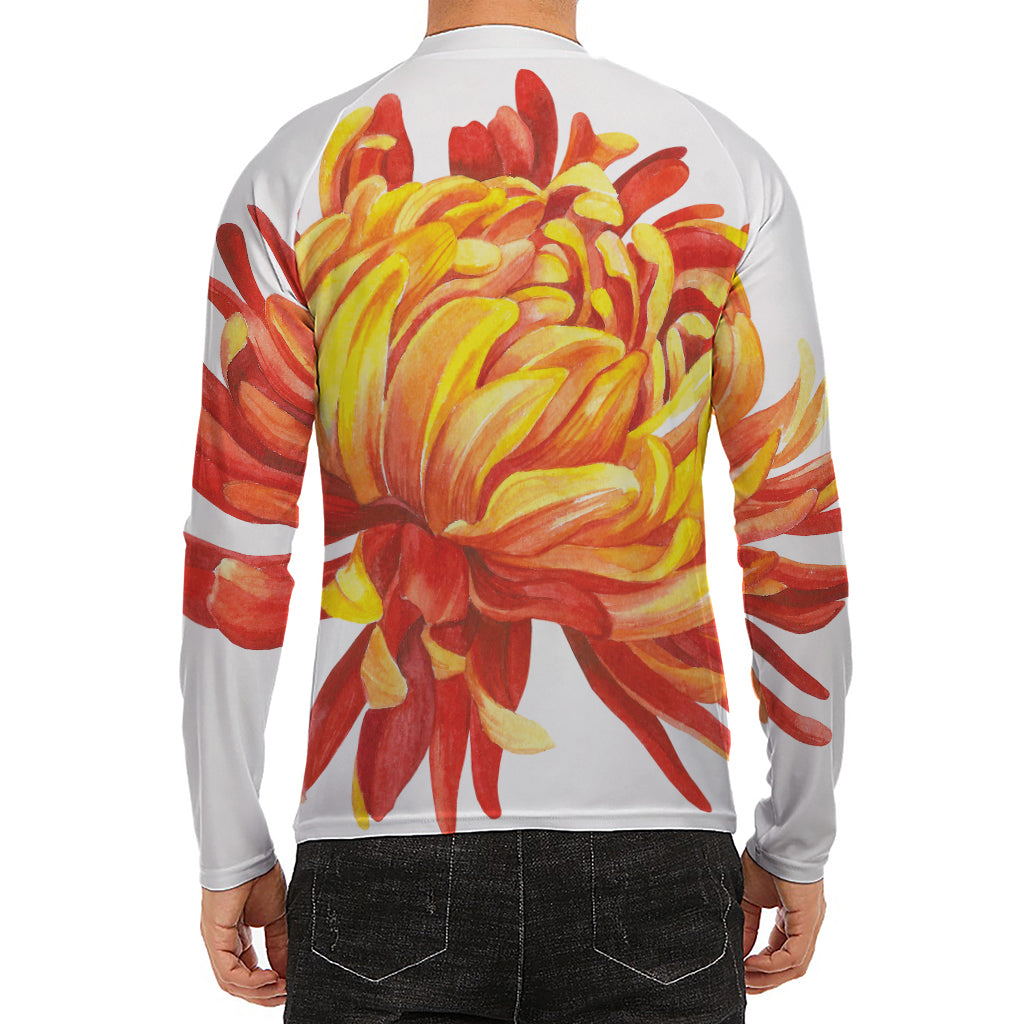 Watercolor Chrysanthemum Print Men's Long Sleeve Rash Guard