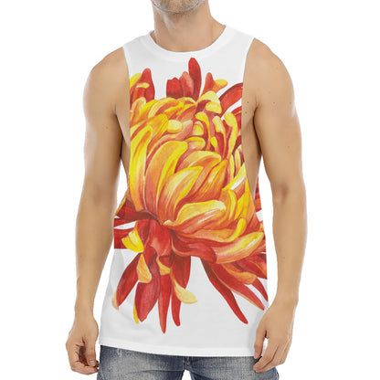 Watercolor Chrysanthemum Print Men's Muscle Tank Top