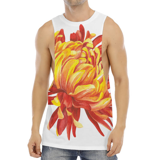 Watercolor Chrysanthemum Print Men's Muscle Tank Top