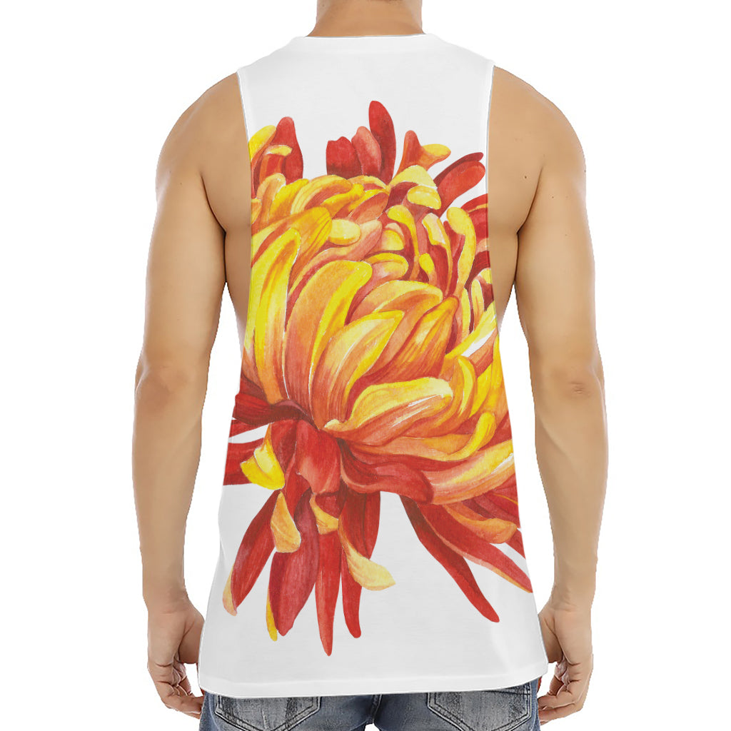 Watercolor Chrysanthemum Print Men's Muscle Tank Top