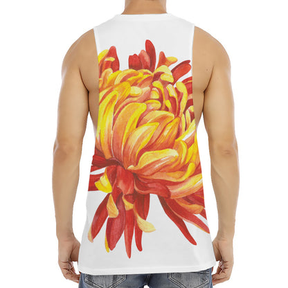 Watercolor Chrysanthemum Print Men's Muscle Tank Top